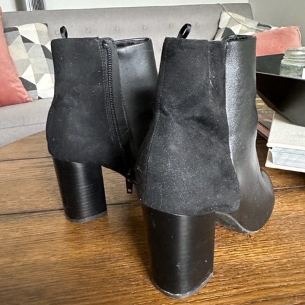 Black booties with faux suede detailing, size 36